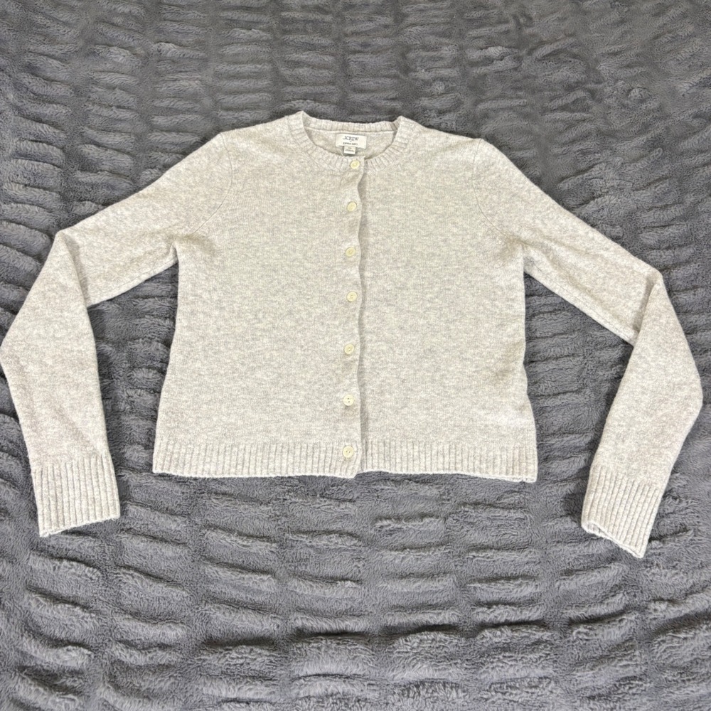 J.Crew Extra-Soft Merino Wool Blend Crewneck Cardigan Sweater Gray XS AT600